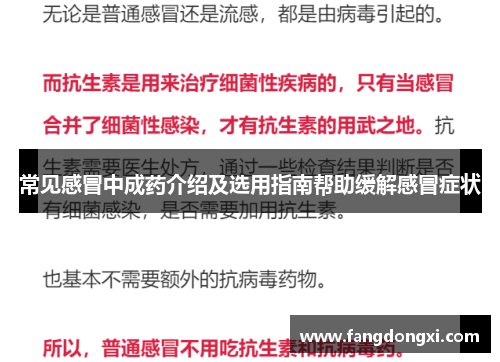 常见感冒中成药介绍及选用指南帮助缓解感冒症状